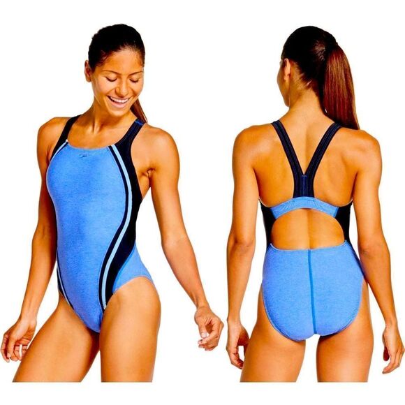 Speedo Heather Quantum Splice Swimsuit Size 6 Hyper Blue NWT - Picture 2 of 12